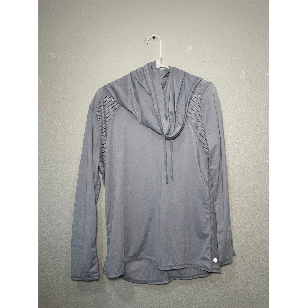 Zella Womens Mesh Panel Performance Hoodie Light Blue Gray Heathered Medium